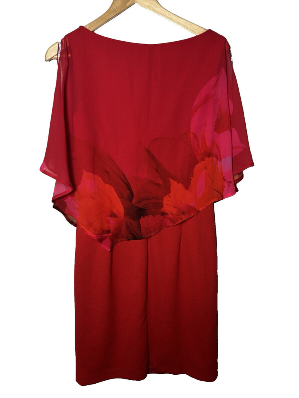 Frank Lyman Floral Cape Sheath Dress Overlay Dress Red/Fuschia - Picture 6 of 8